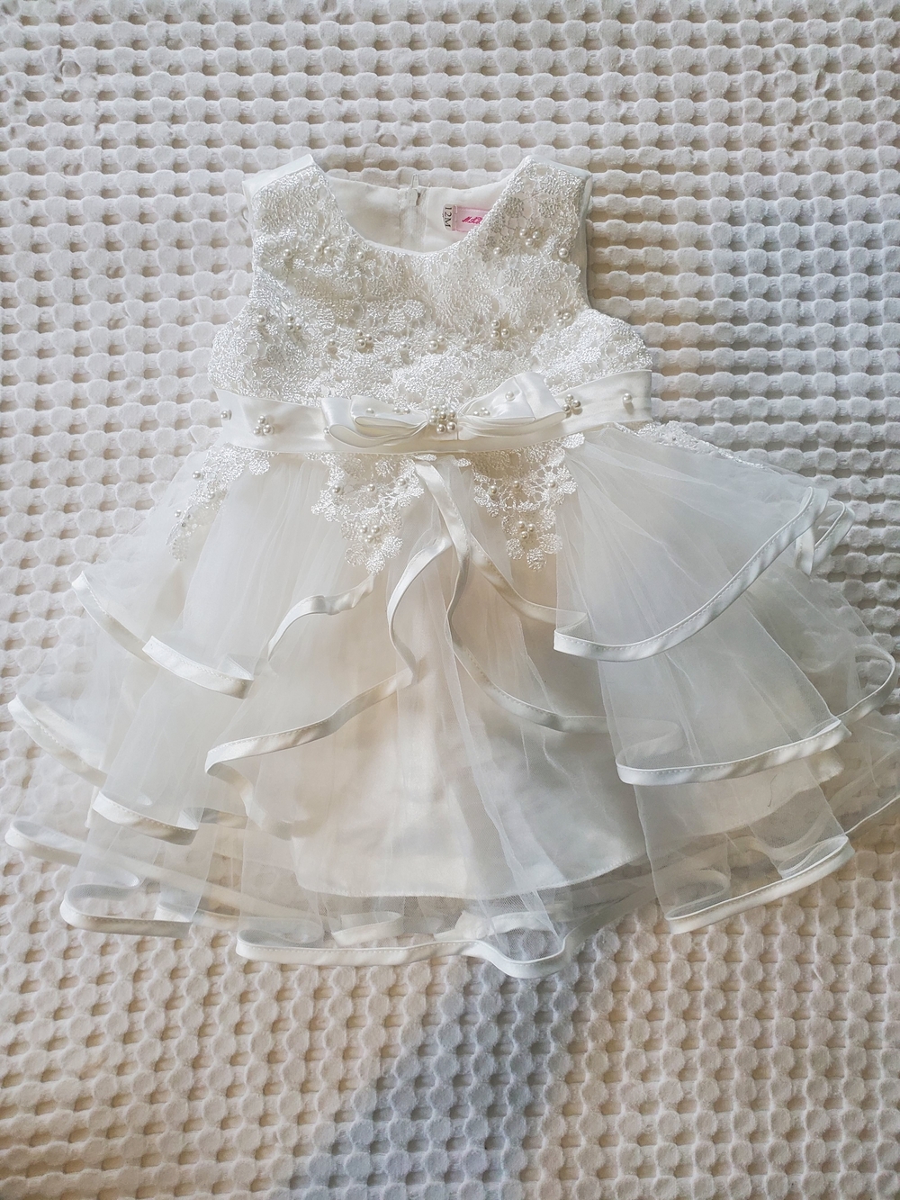 12 month White Lace & Tulle Girls' Dress with Bow